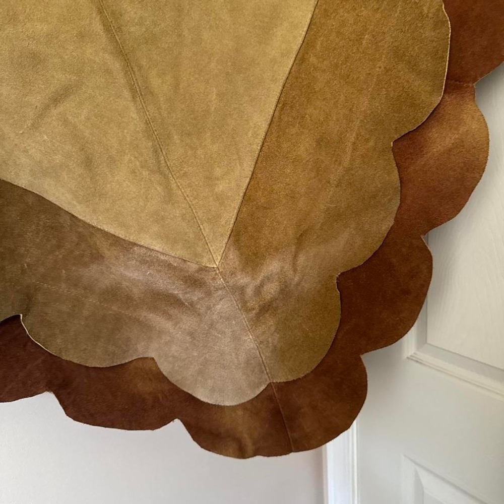 Vintage 70s Suede Genuine Leather Scallop Poncho brown red western prairie boho - Picture 4 of 8